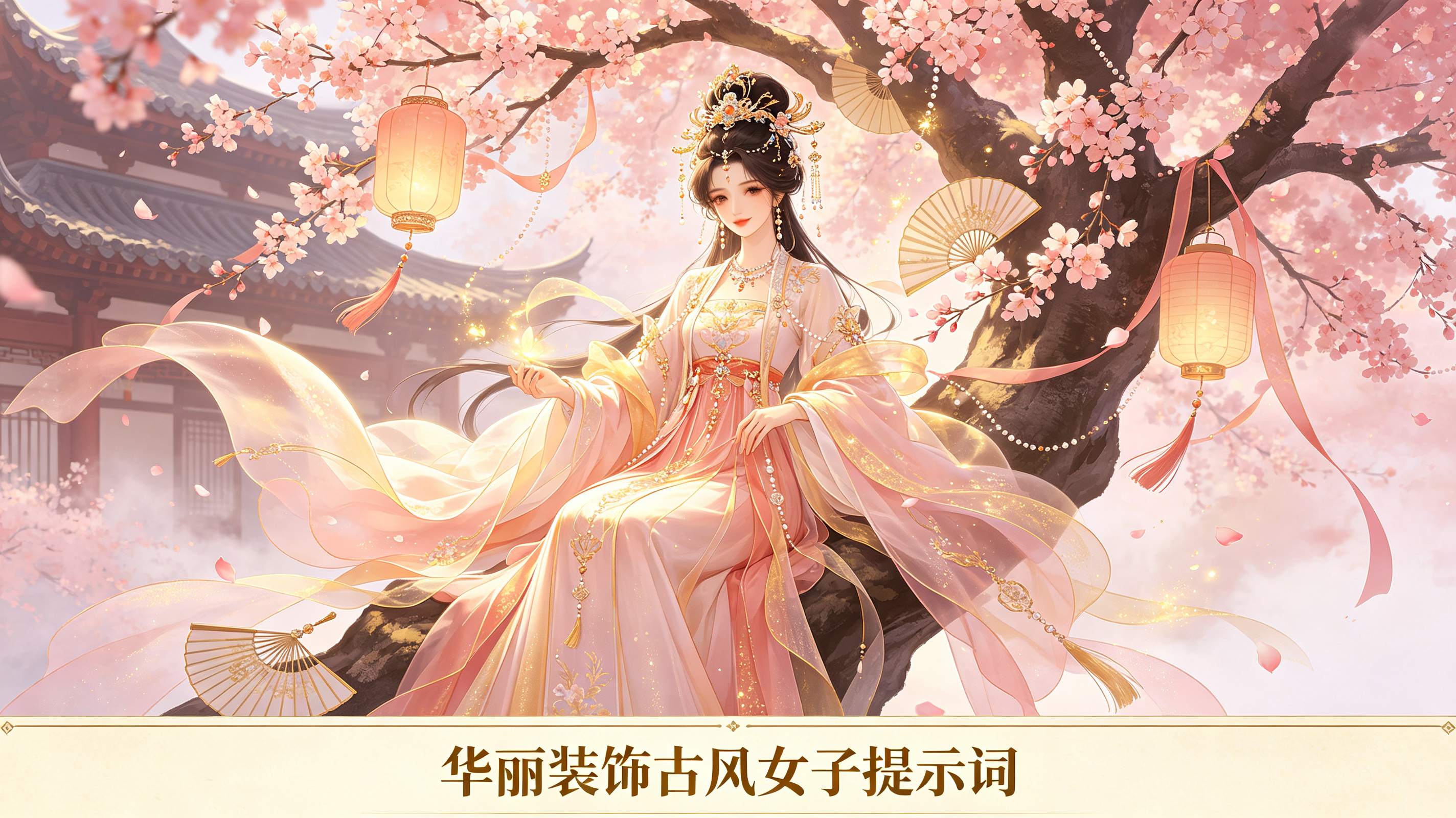 华丽装饰古风女子提示词