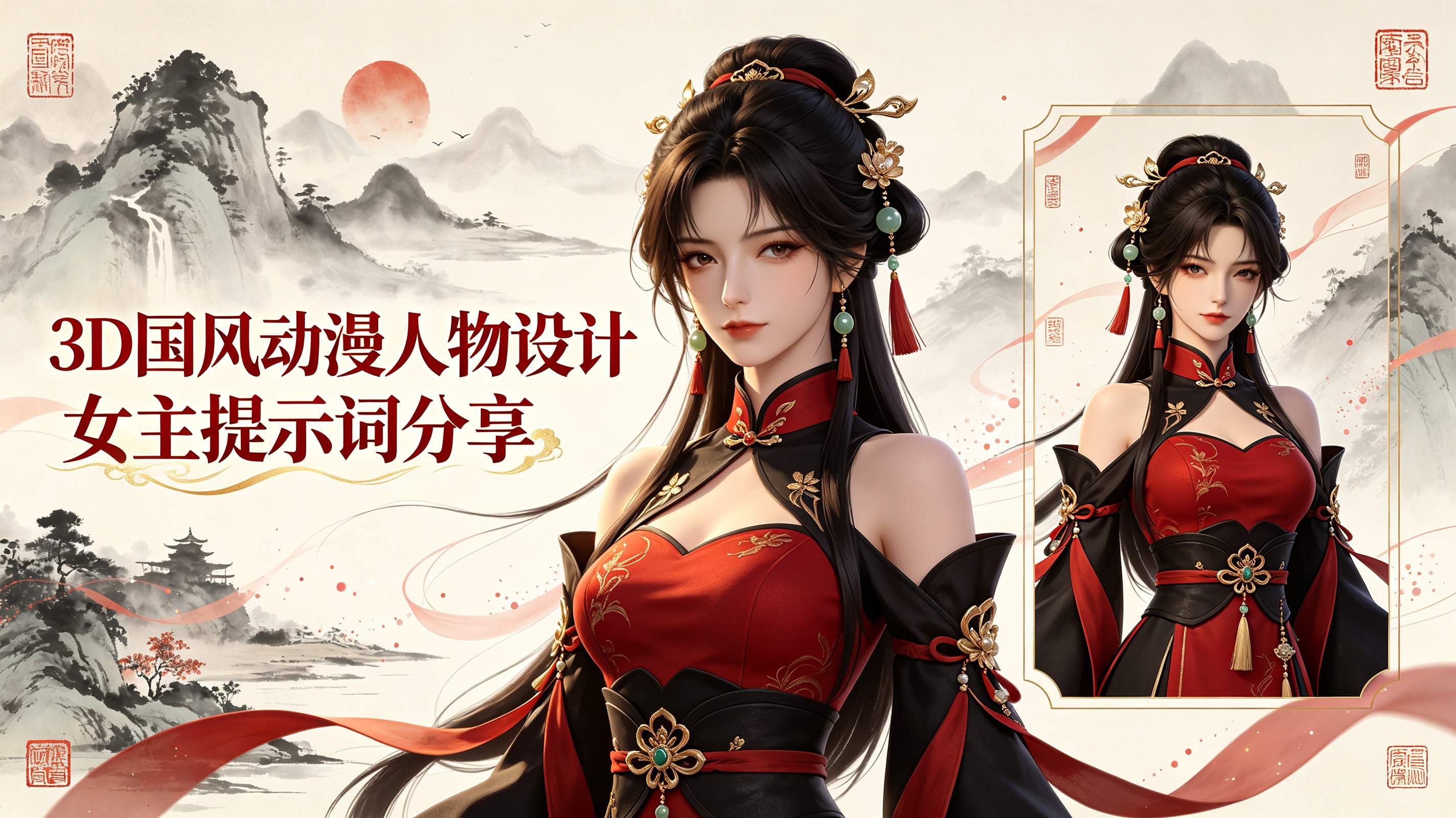 3D国风动漫人物设计女主提示词分享