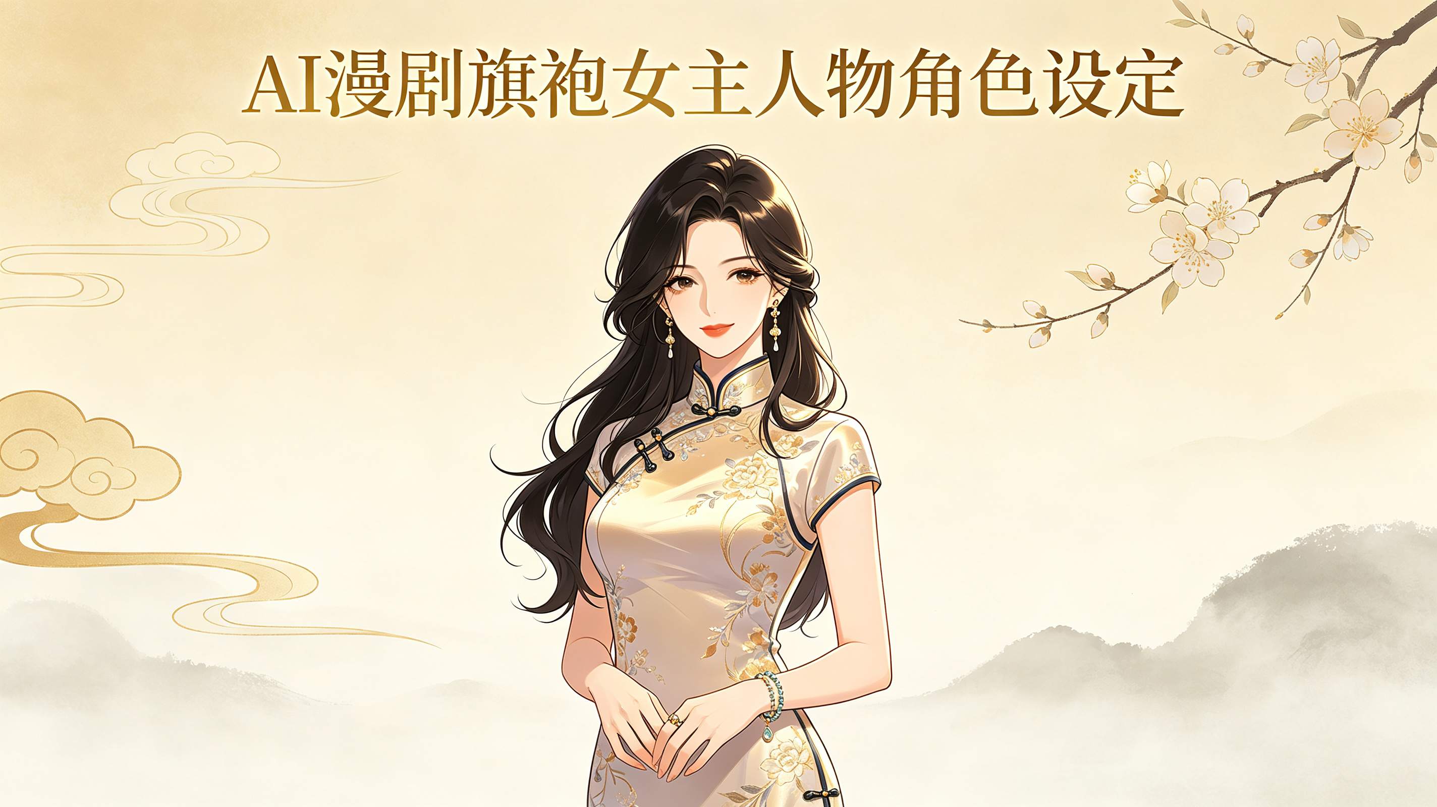 AI漫剧旗袍女主人物角色三视图